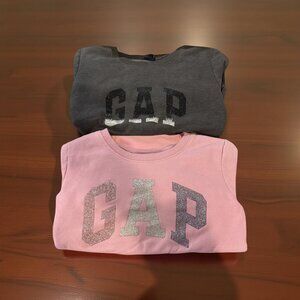 Set Of 2 GAP Womens Sweatshirts Glitter Logo Gray & Pink Size M
